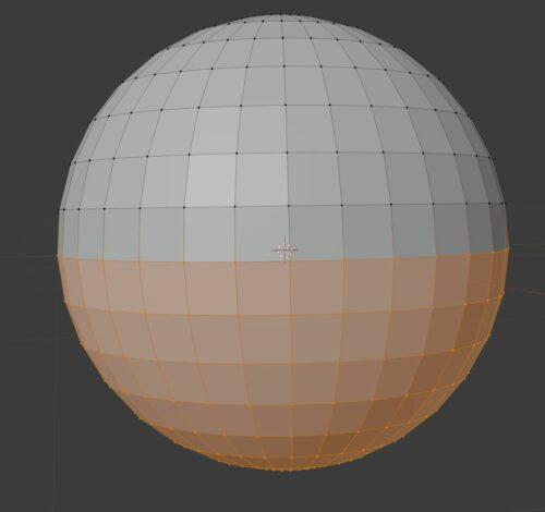 Lower half of the UV sphere is selected.
