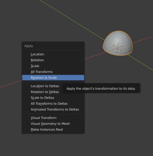 Context menu Apply – Rotation & Scale.