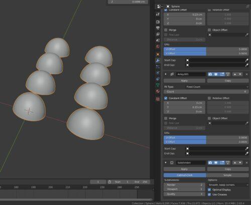 Modifier tab. Subdivision surface modifier was added and now the surfaces of the UV spheres are smoother.