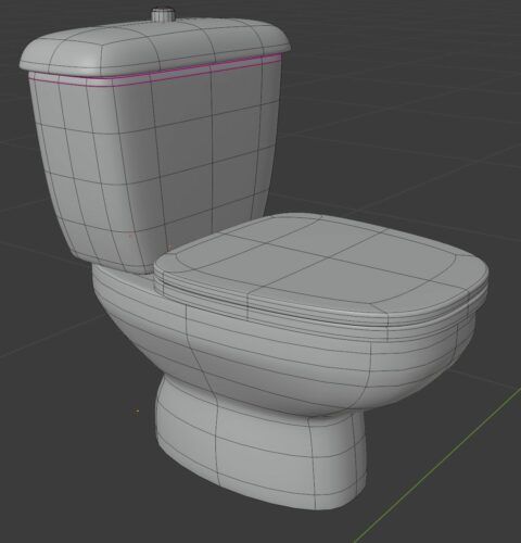 3D mesh. Correct topology of a toilet, with quads and no vortices .