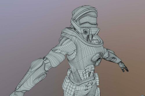 3D mesh. Correct topology of a 3D character wearing a space suit.