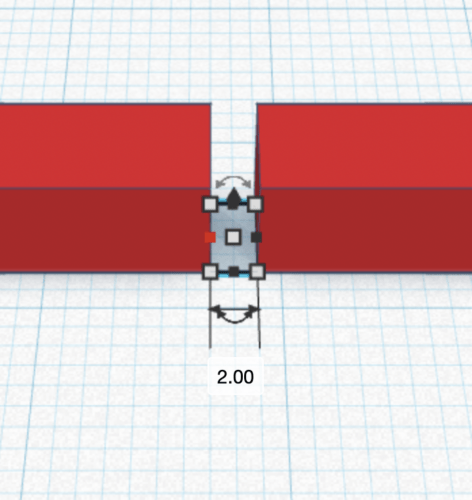 Two red blocks with a distance of 2mm between them