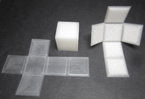 A 3d printed cube net that can be folded.