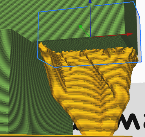 example showing tree support not fully covering the bottom of a model which would cause it to fail during printing.