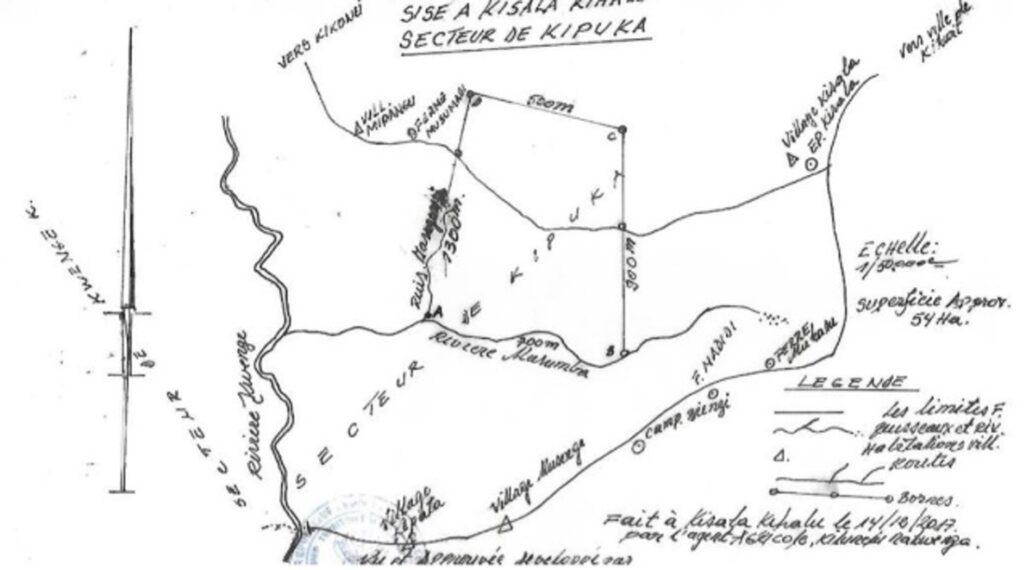 Hand draw map with indications of rivers, roads and villages