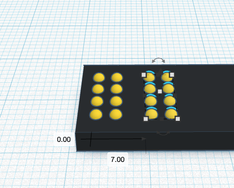 The braille cell is moved 7mm to the right for another letter using the Duplicate function