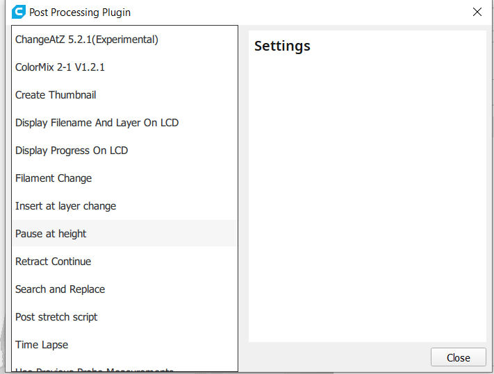 Screenshot of Cura slicer, showing that there is an option in Cura to program a