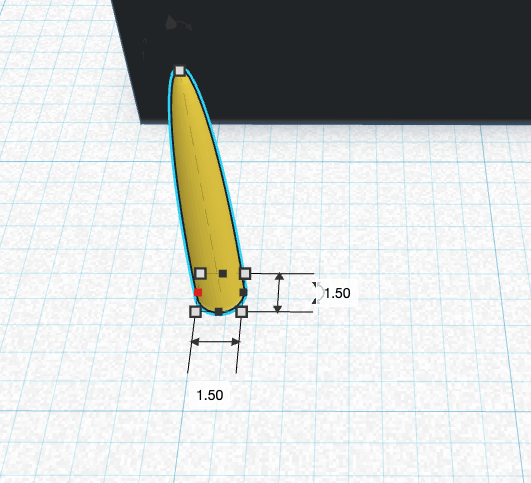 The hemisphere was scaled. Length and width are now 1.5mm